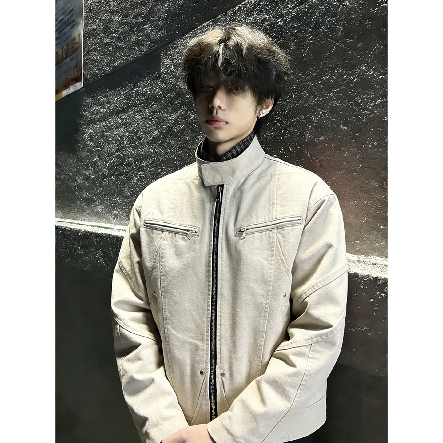 卡其色廓形哈灵顿夹克男春季美式重磅帆布工装外套短款立领棒球服