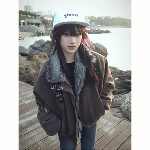 美式十字架座山雕夹克棉衣男款冬季潮流bomber棉服短宽情侣厚外套