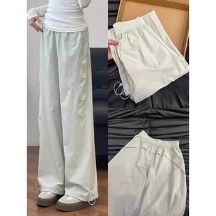 灰色斜切速干工装裤男款夏季美式机能风软壳冲锋裤直筒阔腿弯刀裤