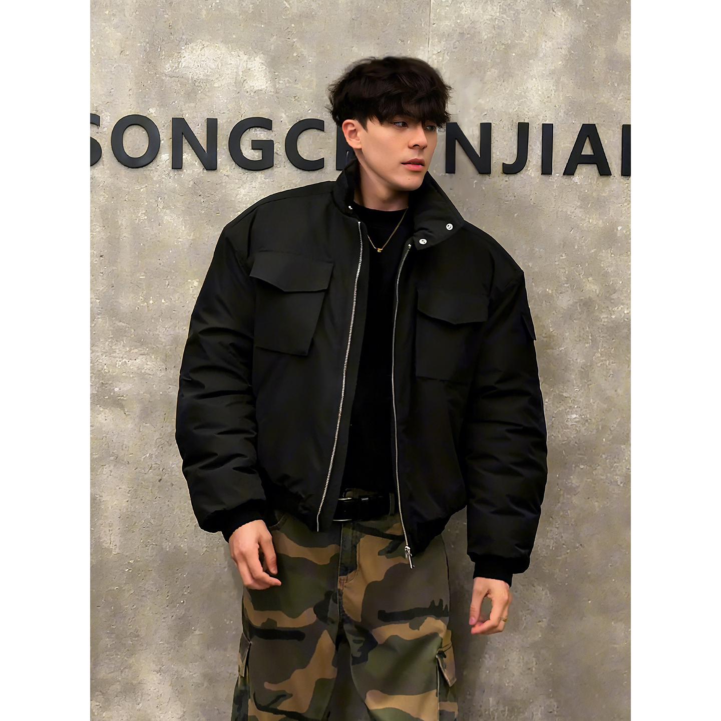 黑色bomber轻骑兵棉服男款冬季