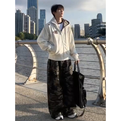 美式复古小恶魔豹纹刺绣连帽卫衣