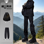 裤 黑色搭配马丁靴哈伦裤 软壳冲锋裤 子户外徒步登山工装 子男款 美式