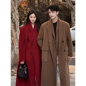 假两件双层领毛呢大衣轻奢高级感男装 双面呢外套长款 过膝情侣风衣