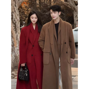 假两件双层领毛呢大衣轻奢高级感男装双面呢外套长款过膝情侣风衣