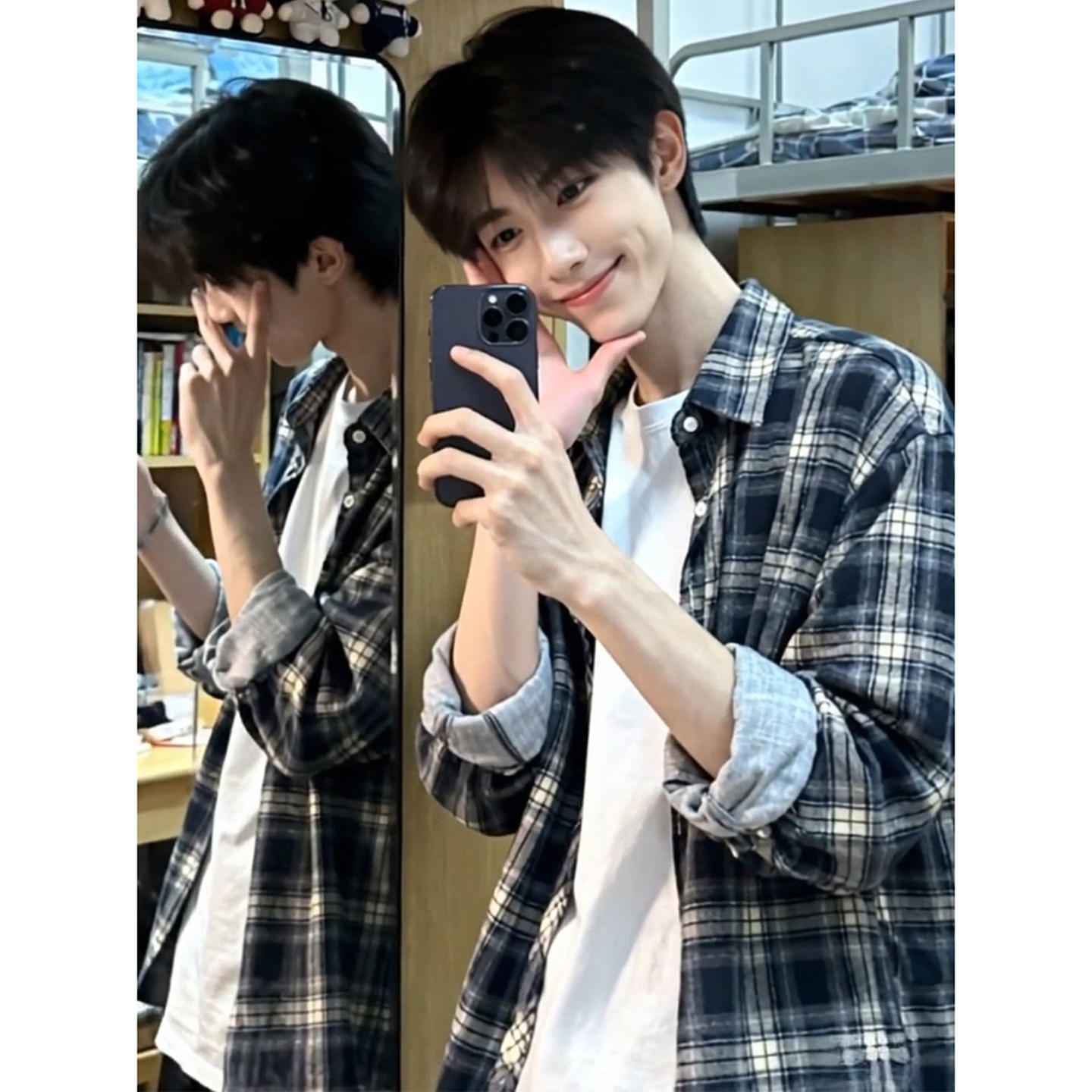 美式复古格子衬衫男秋冬季少年感穿搭内搭上衣高级感长袖衬衣外套,男装,衬衫,淘宝优惠券,粉丝福利购,淘宝优惠卷