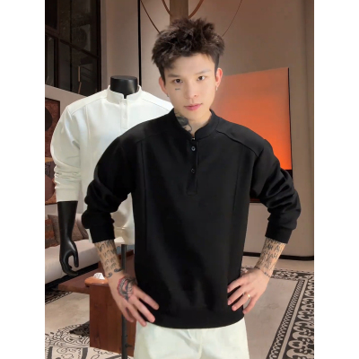 黑色亨利领长袖t恤秋冬打底内搭