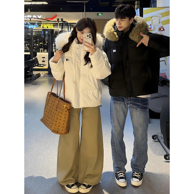 美式短款可拆卸毛领羽绒棉服男款