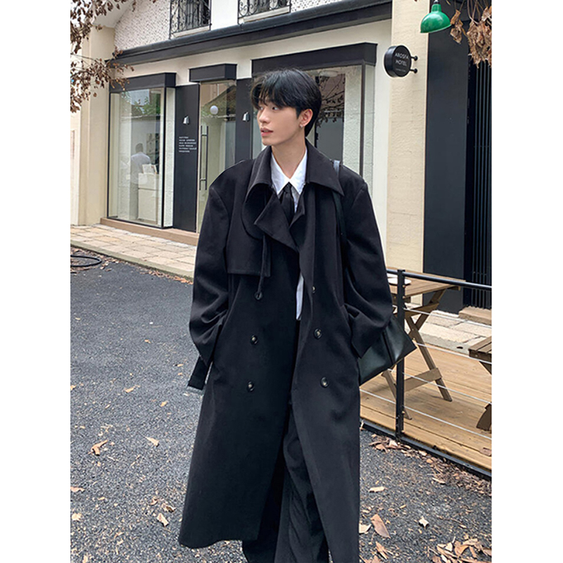 黑色高级感风衣外套中长款痞帅风