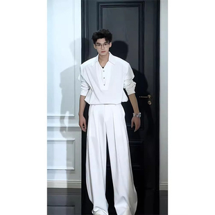 轻奢高级感男士polo衫套装老钱风清冷松弛感穿搭韩系成熟稳重男装