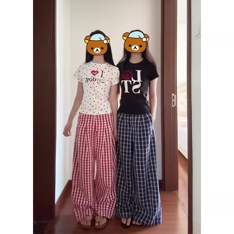 赵露思同款蓝色格子裤男bf慵懒风