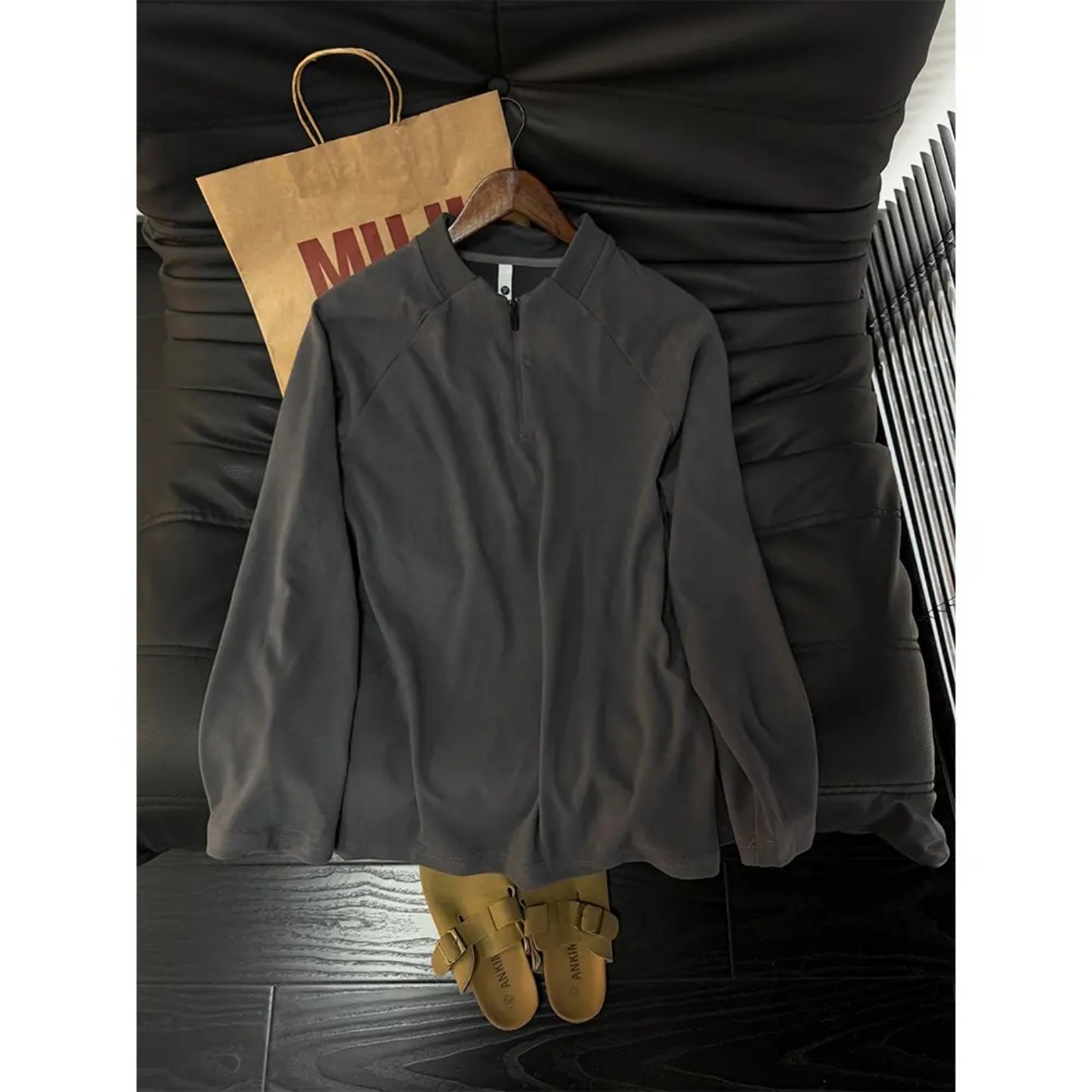 深灰色半拉链德绒t恤男秋冬加厚保暖内搭打底衫美式健身运动卫衣