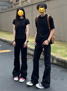 cra黑色牛仔裤加长版高个子男女美式高街vibe裤子直筒显瘦微喇裤