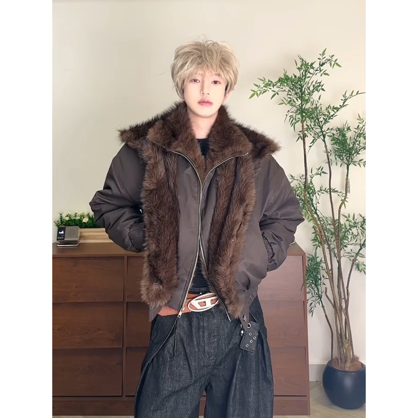 冬季男高级感棉服美式座山雕外套