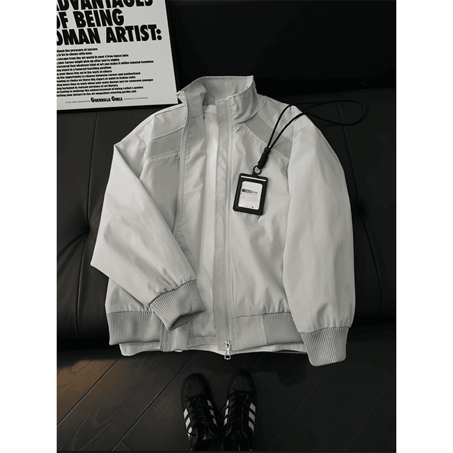 浅灰色美式飞行员夹克男款春季美式潮牌棒球服高级感宽松工装外套