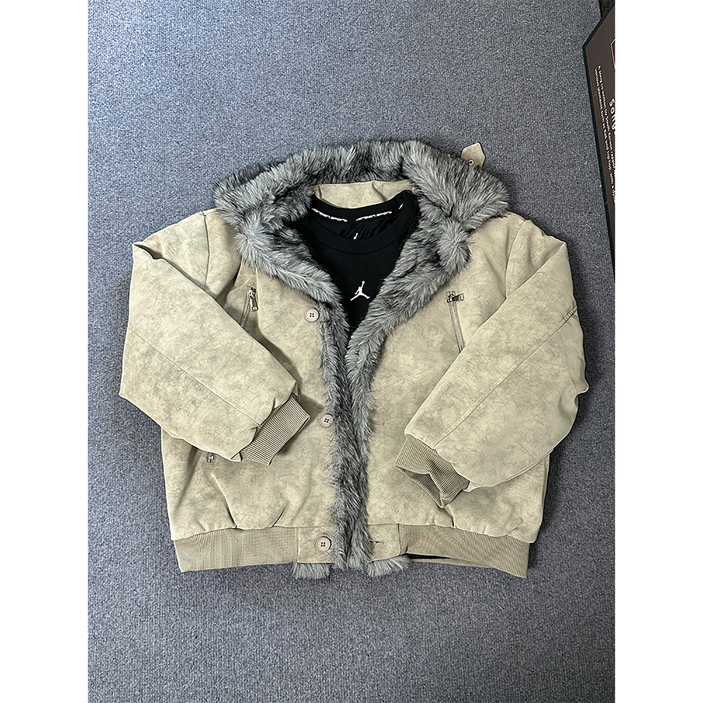 美式复古pu皮座山雕毛领棉服冬季