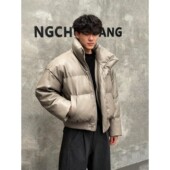 美式 加厚立领面包服高级感痞帅棉衣 冬季 boxy短款 pu皮羽绒棉服男款