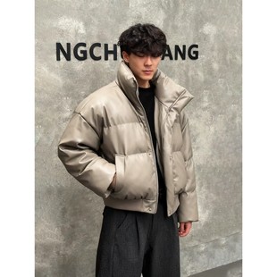 冬季 pu皮羽绒棉服男款 加厚立领面包服高级感痞帅棉衣 boxy短款 美式
