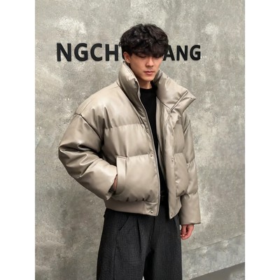 美式短款皮羽绒棉服男款冬季加厚