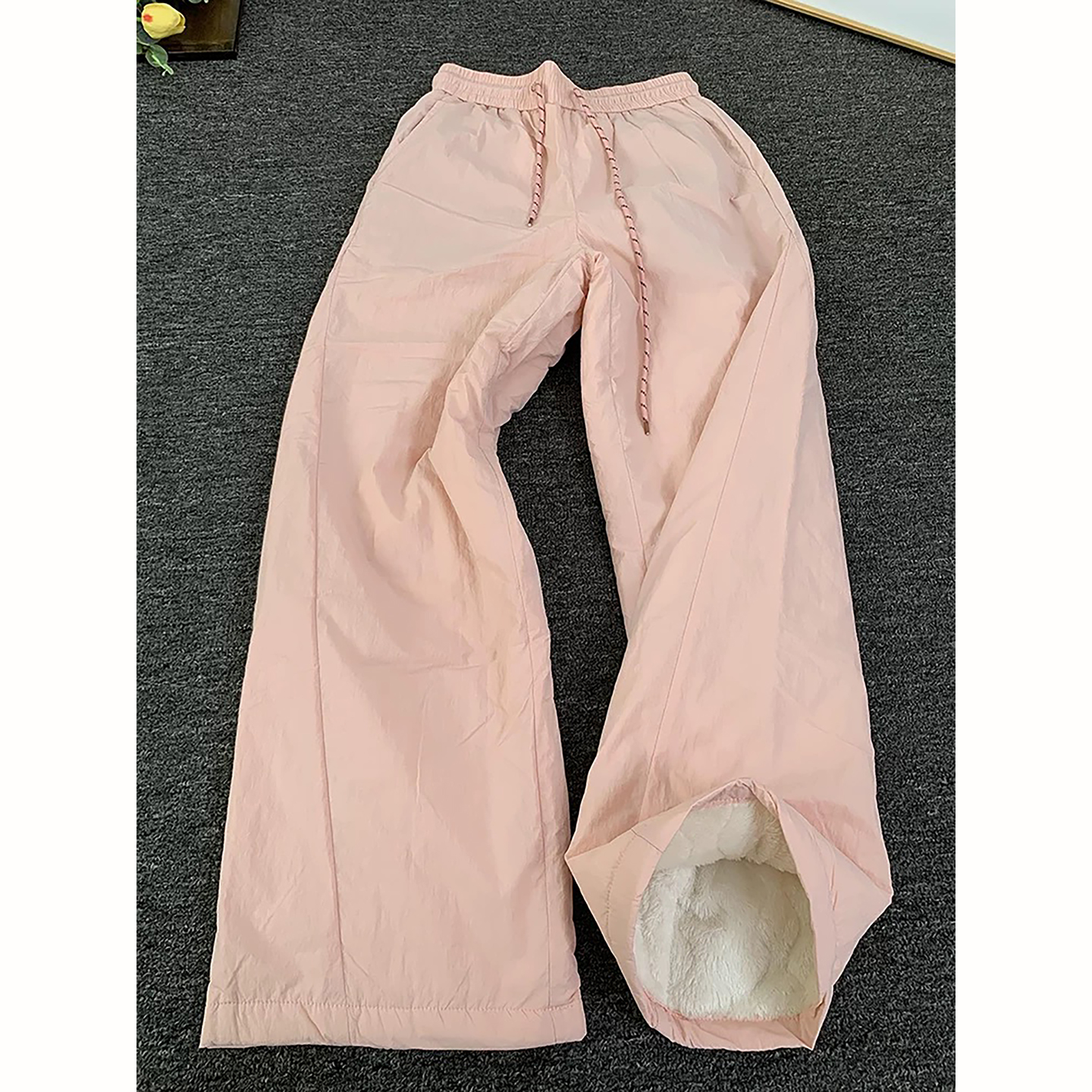 粉色羊羔绒保暖棉裤男女冬季加绒