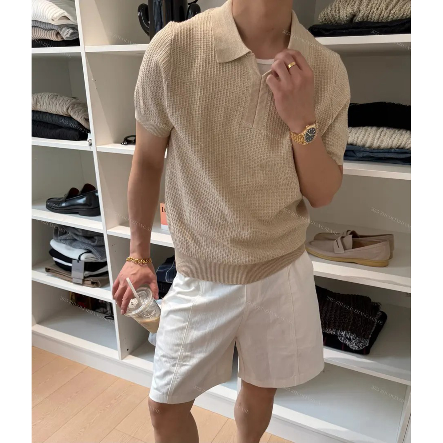 极简老钱风男装海鸥领polo衫短袖