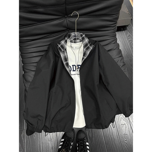 fitcheck格子飞行夹克棉服男秋冬季二棉夹棉外套美式棒球服棉坎肩