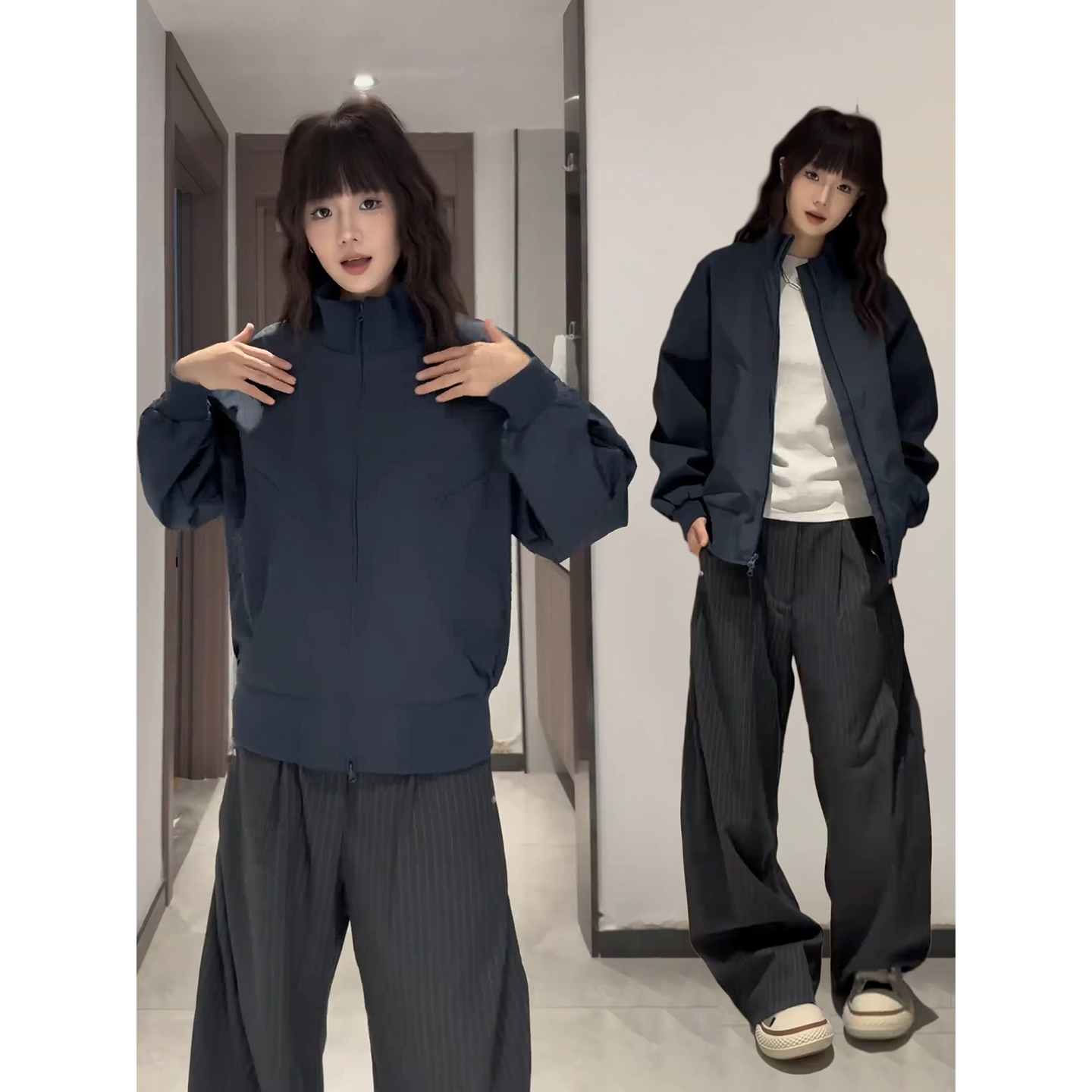 藏青色短款三防立领冲锋衣男款