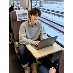 假两件内搭线衫 针织衫 领毛衣男秋冬搭配毛呢大衣 韩系慵懒风衬衫