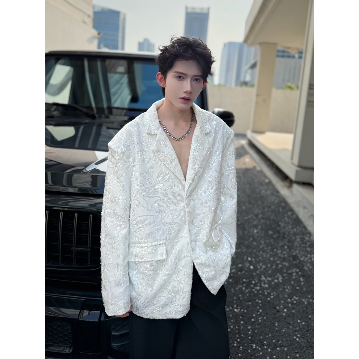 法式轻奢雅痞风亮闪闪dk西服外套