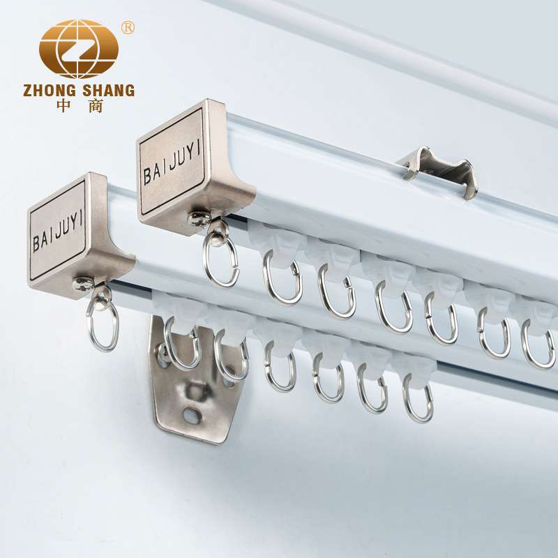 中商加厚静音轴承轮顶装侧装铝合金窗帘滑轨单轨双轨窗帘轨道飘窗