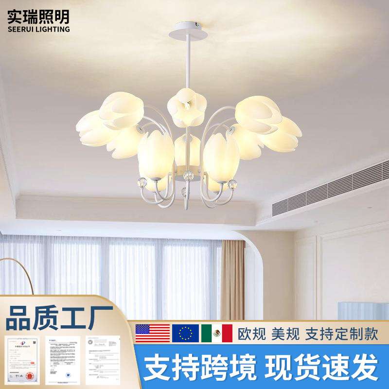 吊灯客厅风扇灯田园奶油风花朵卧室旋转摇头电扇灯具全屋组合套餐