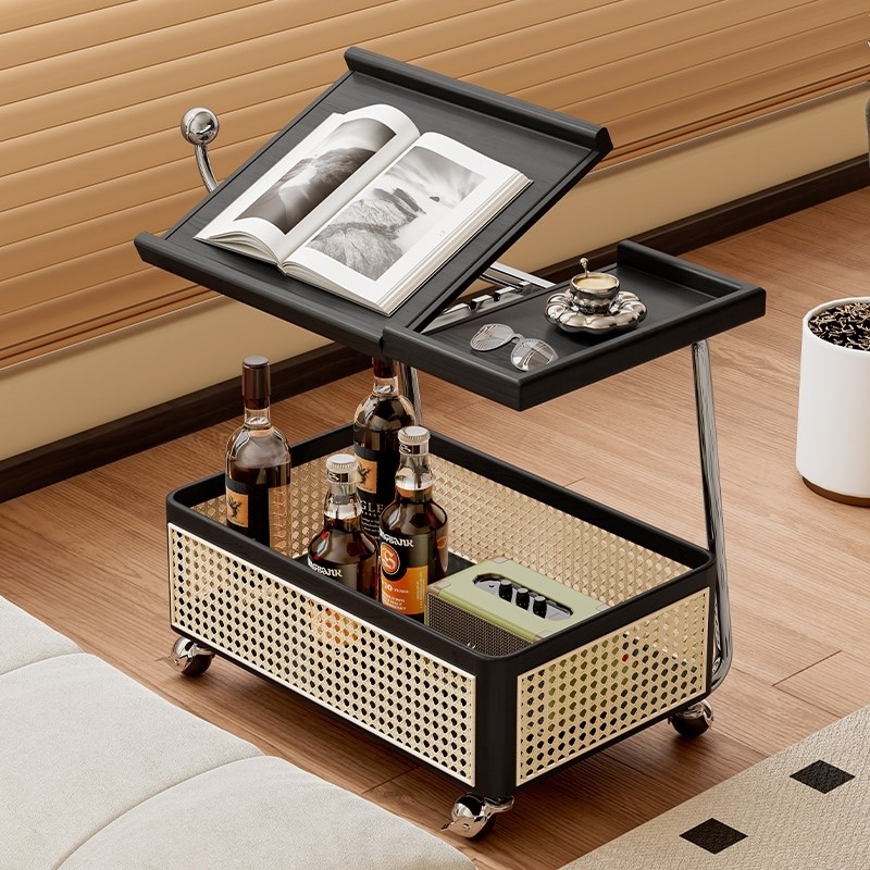 实木可移动边几收纳小推车w客厅沙发储物置物架中古藤编简约餐车