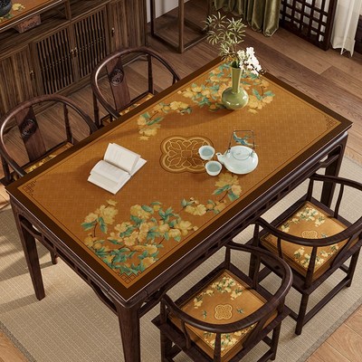 画春堂新中式高级感餐桌垫方圆桌八仙桌防L油防水防烫皮革桌布定