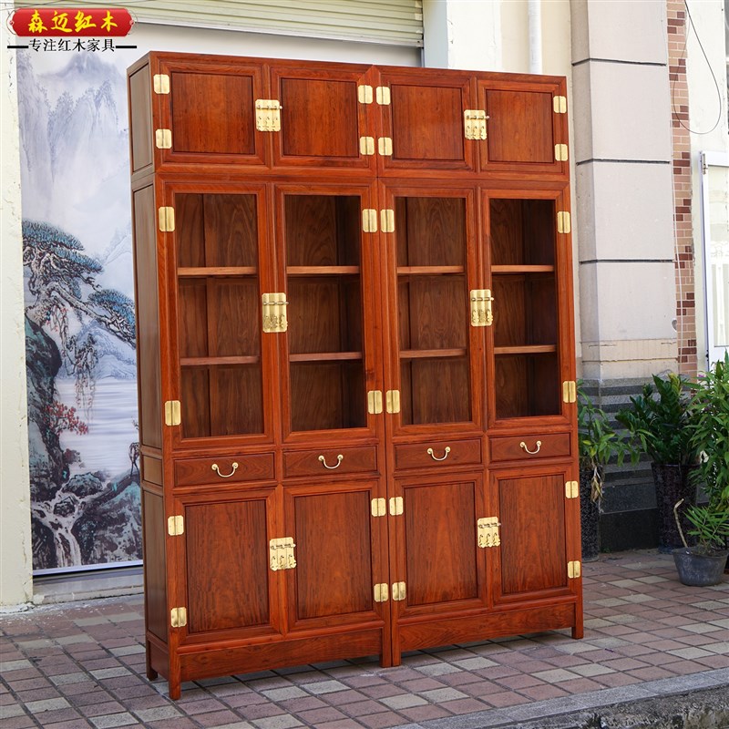 缅甸花梨b红木书柜大果紫檀博古架加厚独板全榫卯结构