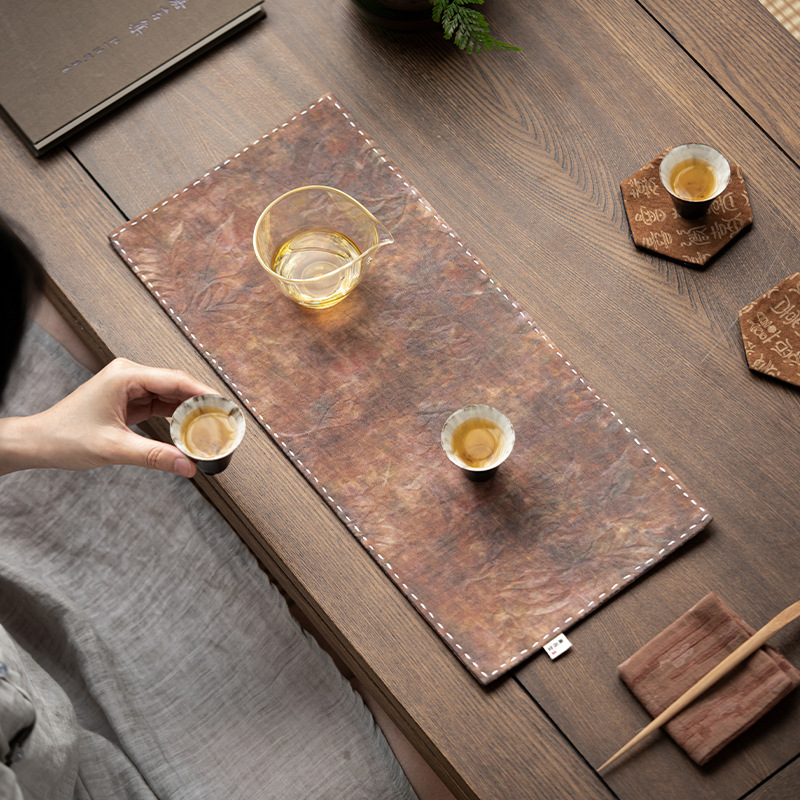 唐彩纹手缝干泡茶席复古手工真丝棉麻桌旗茶桌茶台布艺隔热防水垫