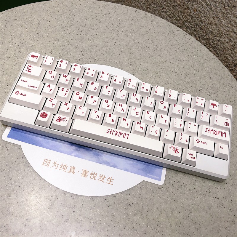 血祭主题极简白原厂高度PnBT机械键盘键帽65/75/87/98/100/104键