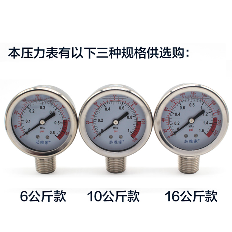 自来水压力表净水器测o压表4分接口不锈钢抗震油压表Y60真空仪表
