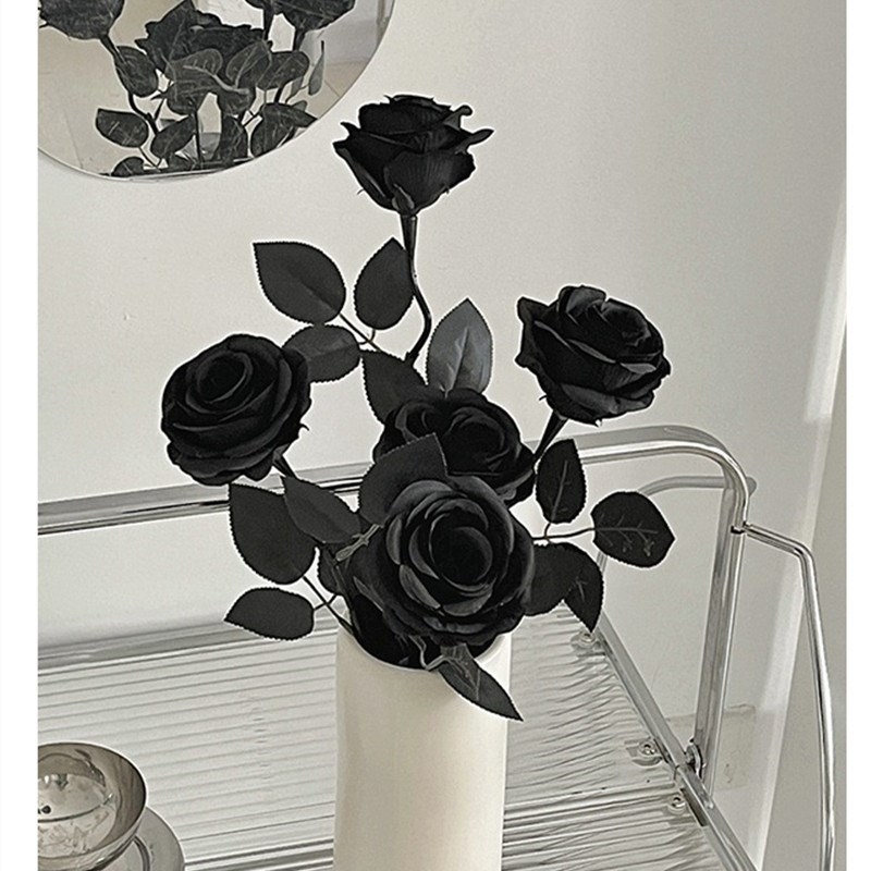 仿真黑玫瑰花拍摄道具假哥特黑色花束拍照洛丽塔手拿Y网红枯萎假