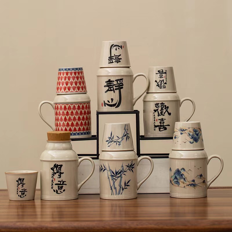 汝窑万花小暖壶家用带盖马克杯大容量陶瓷暖手瓶办公室泡茶壶茶杯