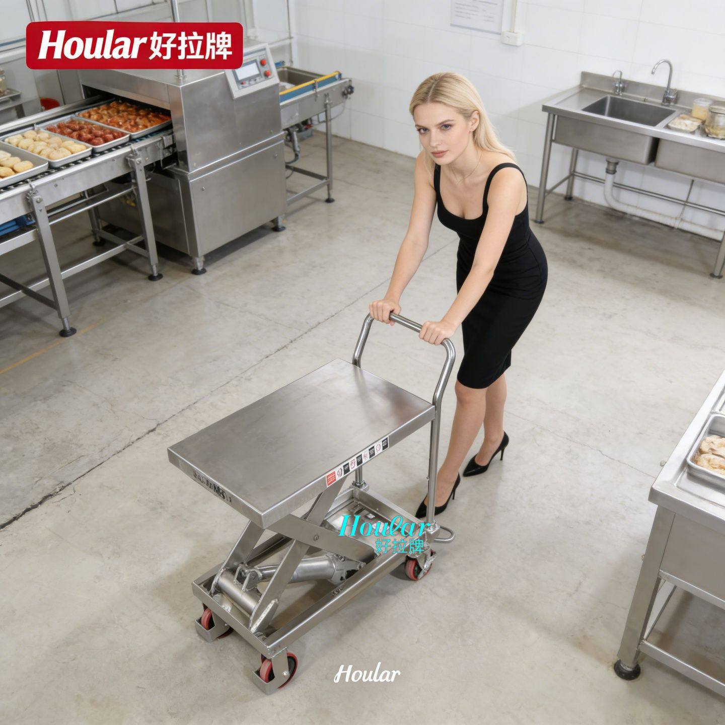 hoular好拉牌电动升降平台车手动液压脚踏SUS304不锈钢平板手推车,五金/工具,工具车/便携工具推车/平板工具车,淘宝优惠券,粉丝福利购,淘宝优惠卷
