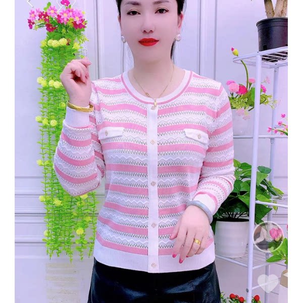 香风春秋款撞色条纹圆领针织衫冰毛针织衫