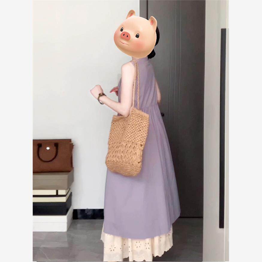 紫色无袖背心连衣裙子女夏季20连衣裙