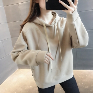 韩国加绒加厚纯色设计感连帽卫衣女宽松2025秋冬季新款慵懒风上衣