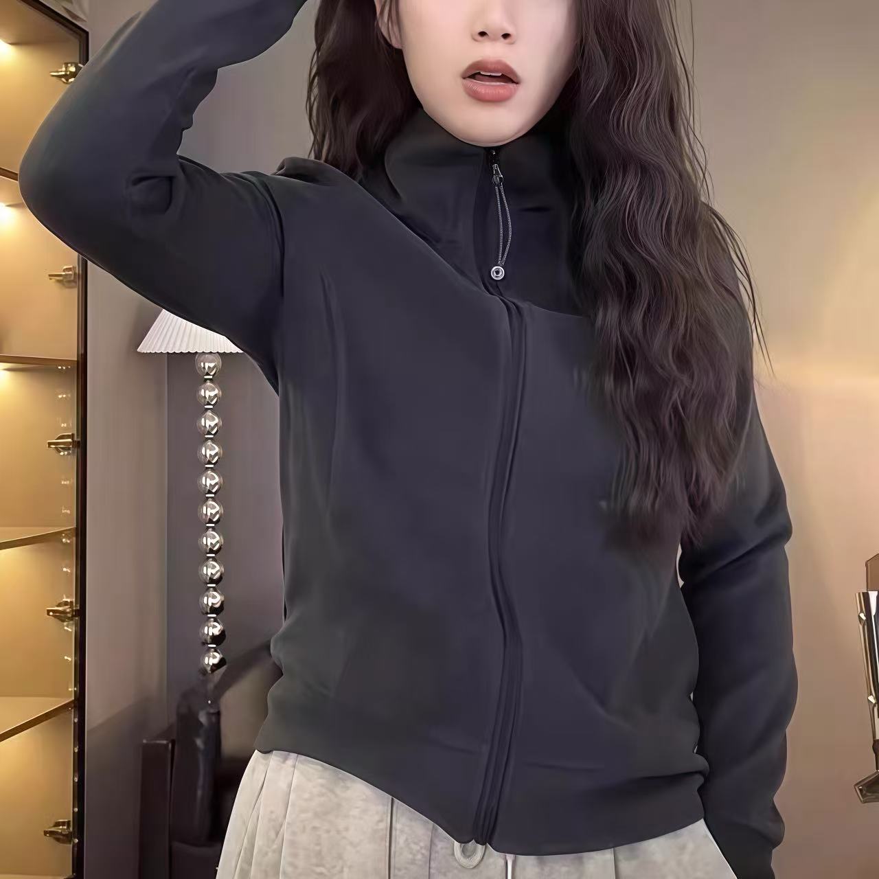 加绒卫衣女秋冬2025新款小个子修身加厚德绒立领休闲开衫外套上衣