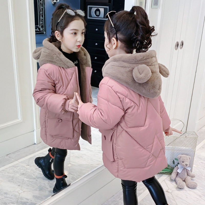 轻奢自留新款~女童加绒外套冬季儿童洋气加厚女孩中长款羽绒棉服