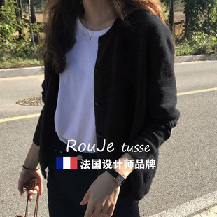 羊毛开衫女针织衫上衣外套2025年秋冬新款黑灰色宽松羊绒毛衣外穿