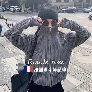 慵懒风羊绒毛衣 加厚高领拉链开衫 通勤毛衣女款