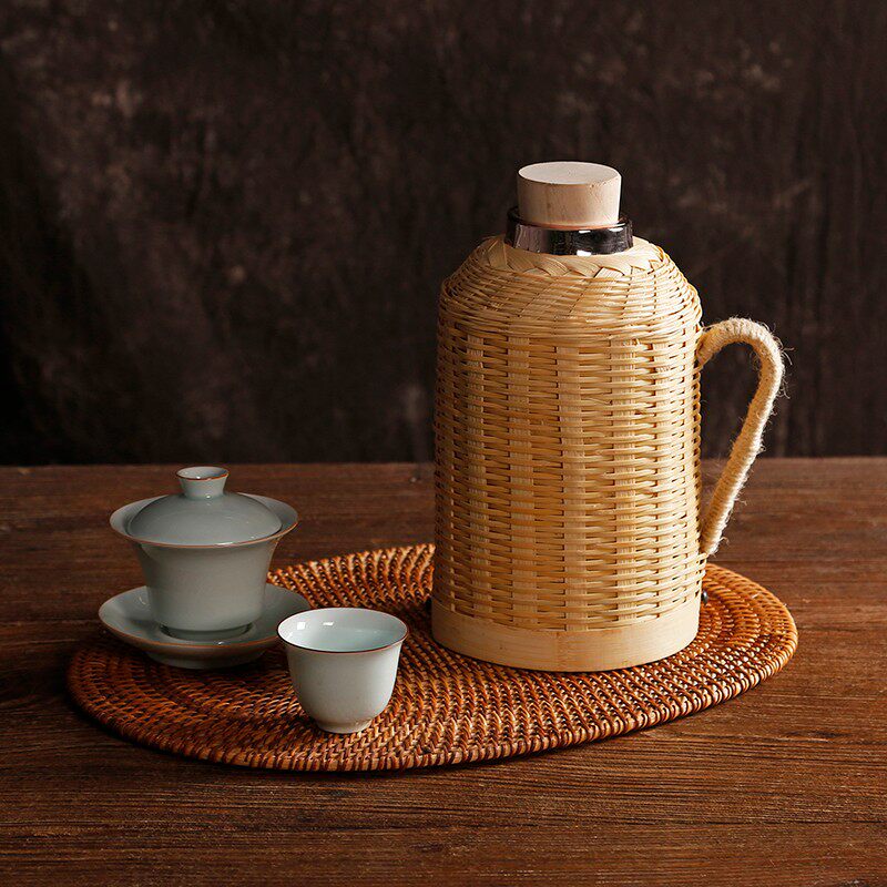 家用复古竹编暖壶 热水保温瓶文艺手工暖瓶 开水壶不锈钢玻璃内胆