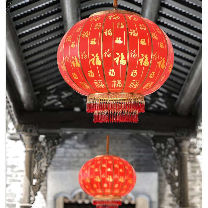 全铜新中式红灯笼吊灯大门口家用庭院茶楼酒店中国风现代简约灯具