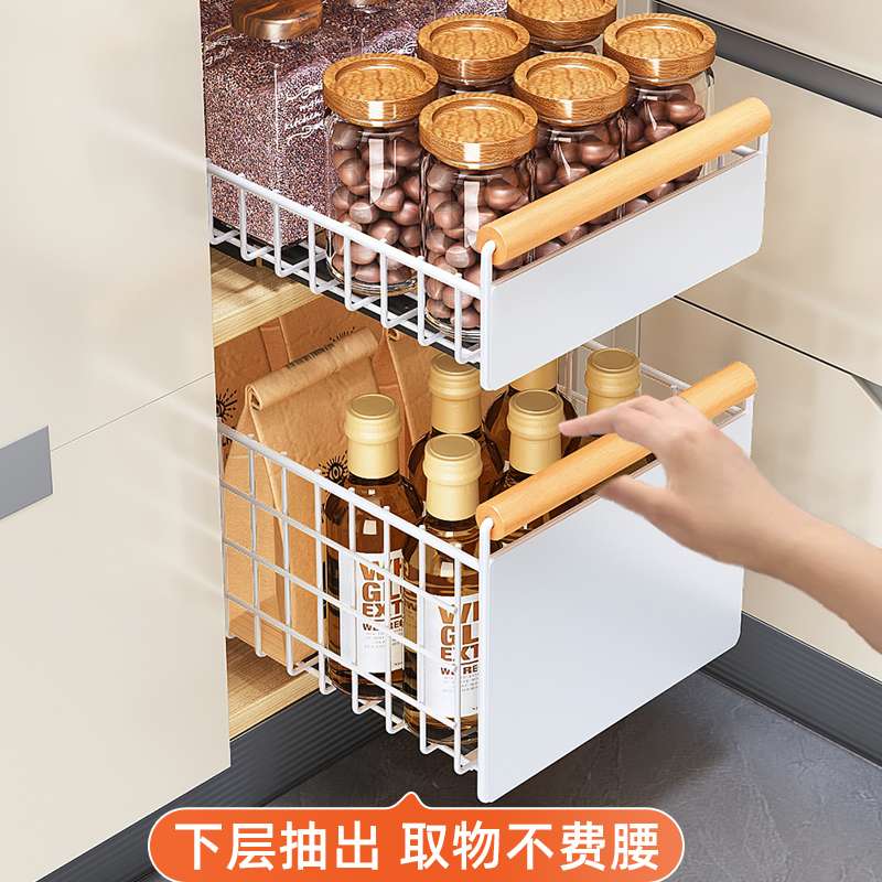 抽拉碗碟收纳架橱柜碗架拉篮抽屉式碗盘盘子沥水置物架抽拉碗碟篮