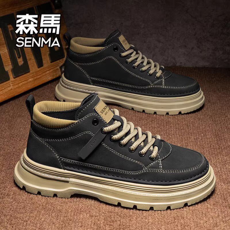 森马马丁靴男款新款秋冬季男士中帮英伦风复古工装靴加绒厚底靴子